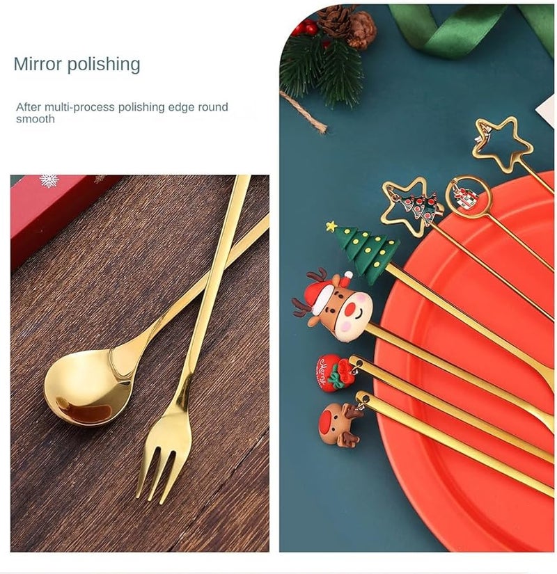 Stainless Steel Christmas Tree Santa Snowman Cake Dessert Forks Spoons Set 2 Pcs 304 L - Image 3